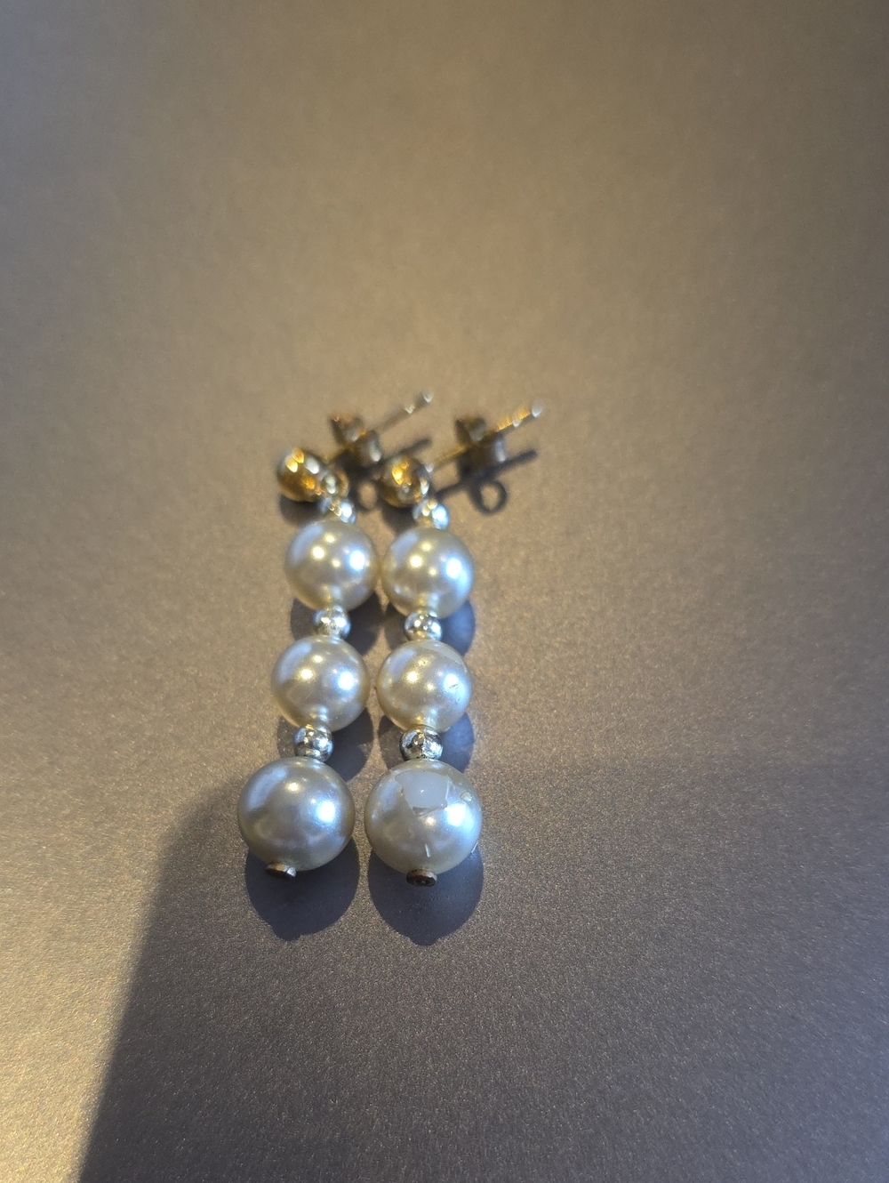 Classic White Pearl Drop Earrings - Elegant Three-Bead Design